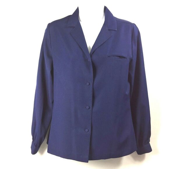 Malouf of Dallas Blouse Womens Size 8 Long Sleeve Navy Blue Button Down Top - Picture 1 of 5